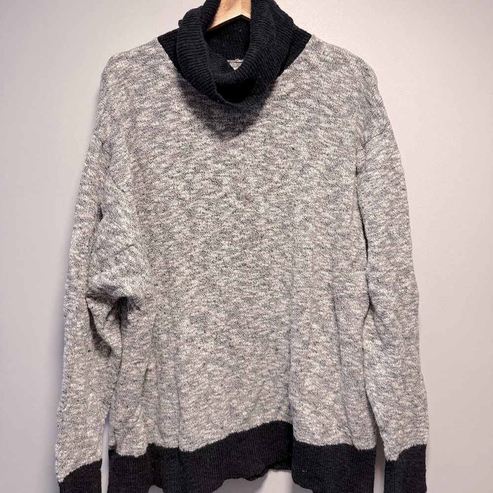 LL Bean Signature Cotton Linen Summer Cowl Neck Sweater Black Marl Large